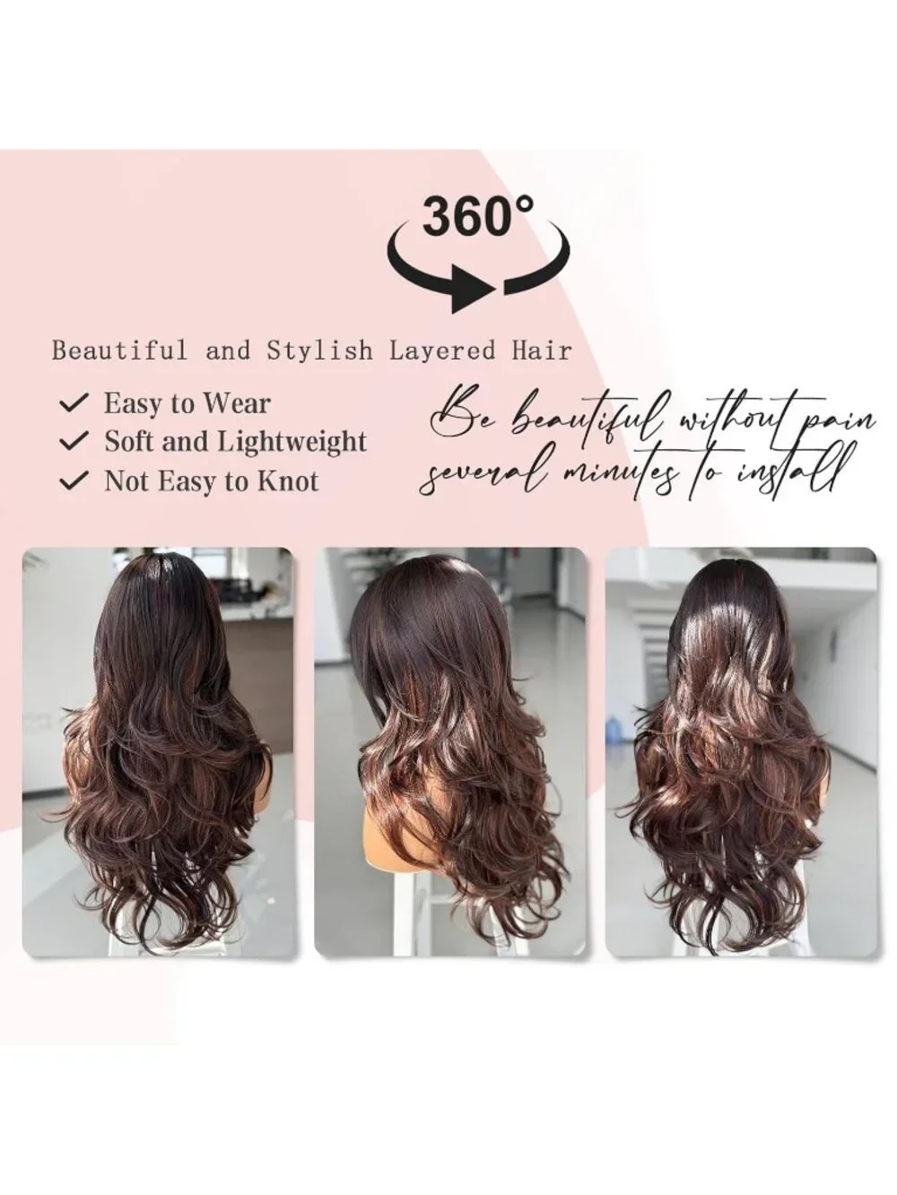 Women's Highlight Brown Long Blonde Wavy Synthetic Platinum Layered Classic Wigs